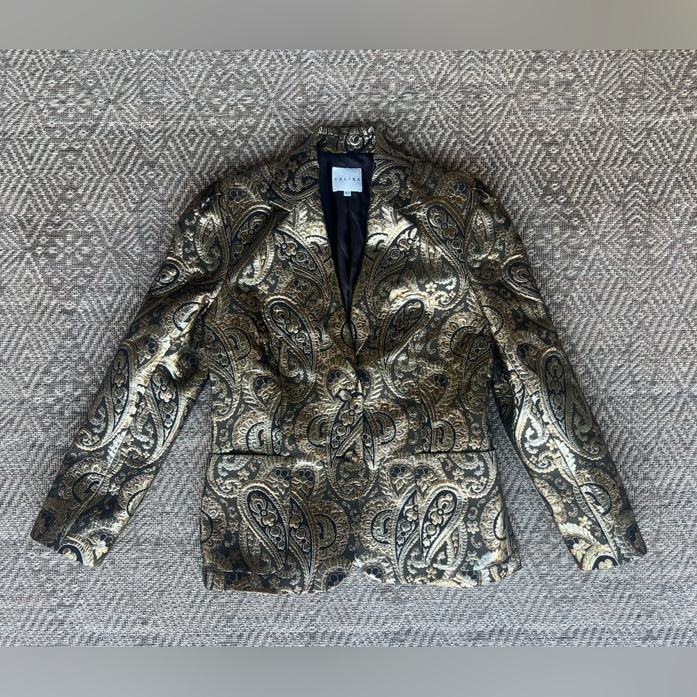 Vintage Celine 2000s Tapestry Brocade Blazer Evening Jacket Brown Gold Holiday‎ - Picture 4 of 11